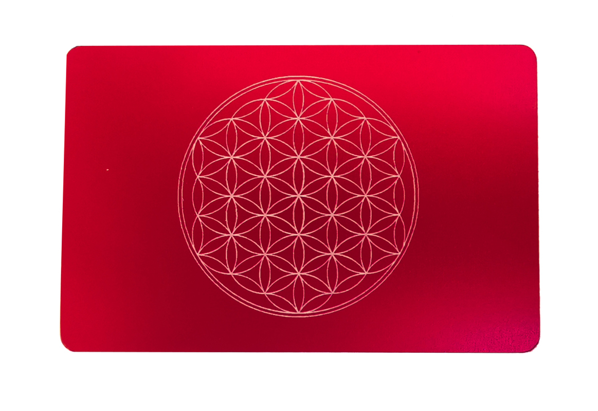 Platnička Tesla Kvet života červená 8,5x5,5cm