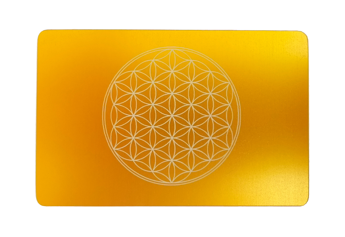 Platnička Tesla Kvet života zlatožltá 8,5x5,5cm